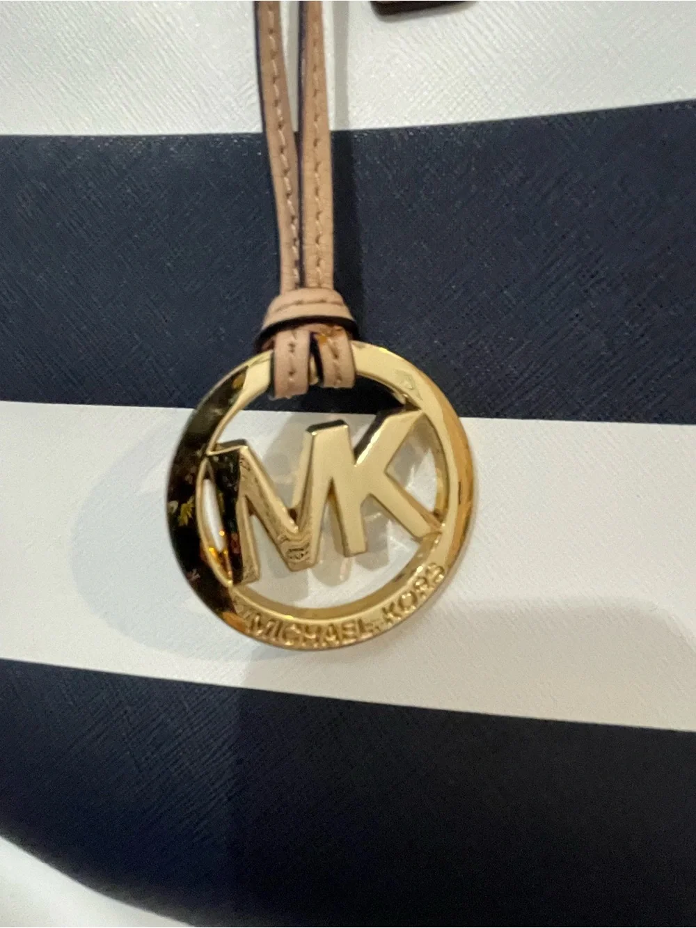 Michael Kors Nautical Navy Blue and White Striped Tote bucket hand bag clean